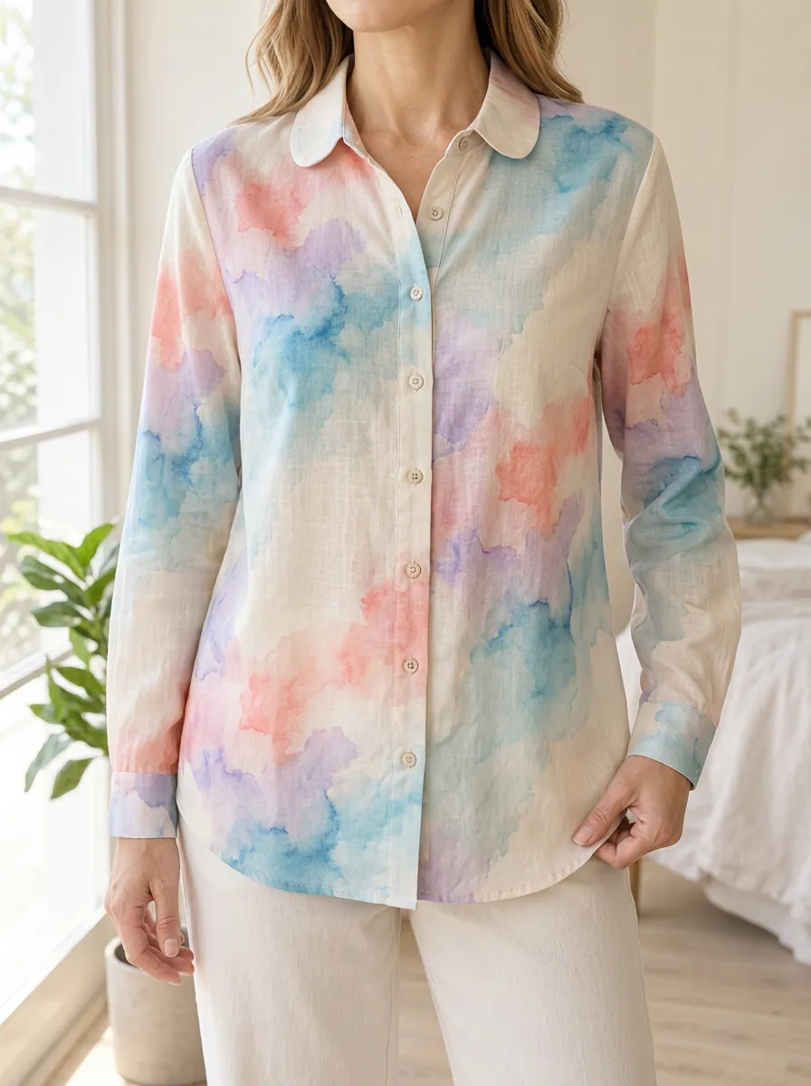 Women's Artful Pastel Watercolor Abstract Shirt