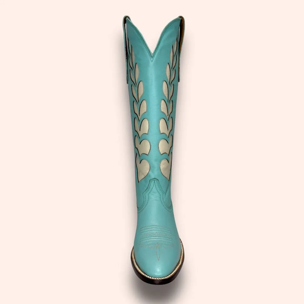 Faux-Leather Round-Toe Chunky-Heel Platform Knee-High Boots