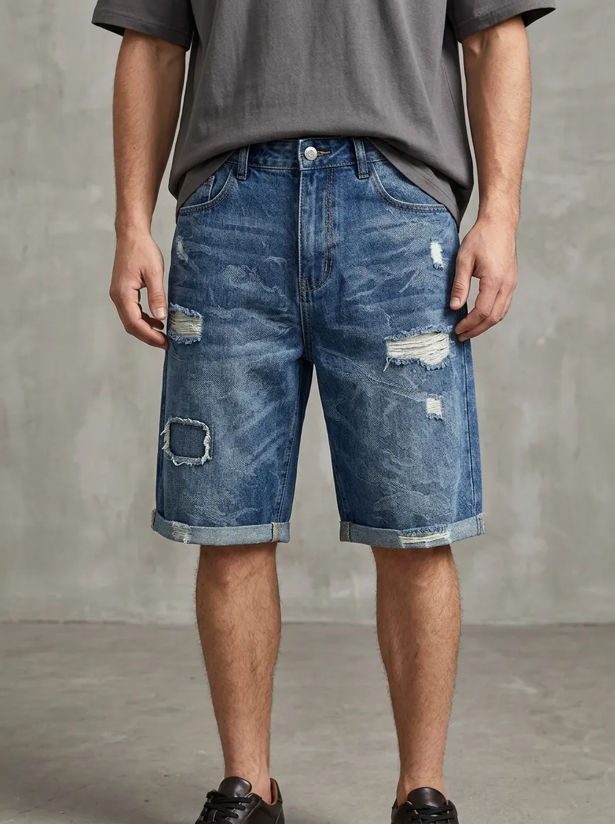 Men's Classic Distressed Distressed Denim Shorts