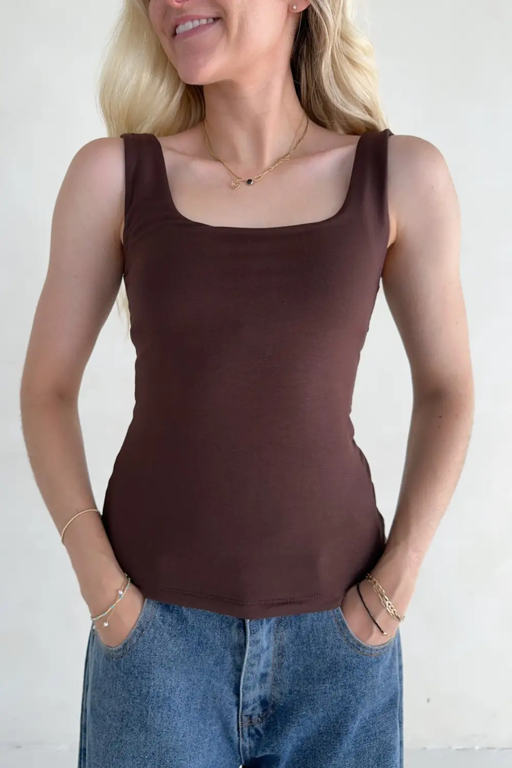 Relaxed Fit Soft Square Neck Tank Top