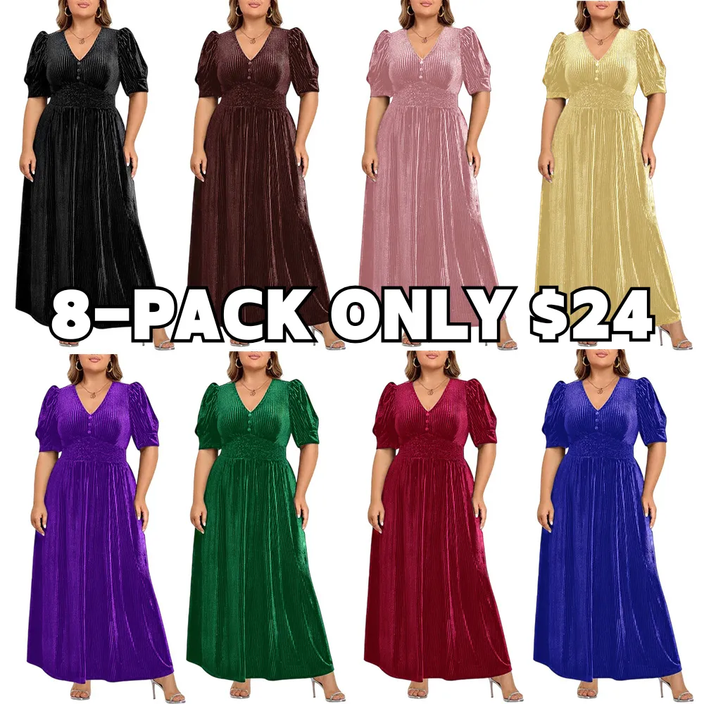 Women’s  Velvet Wedding Guest Dress - Fall Formal Holiday V Neck Empire Waist Long Dresses