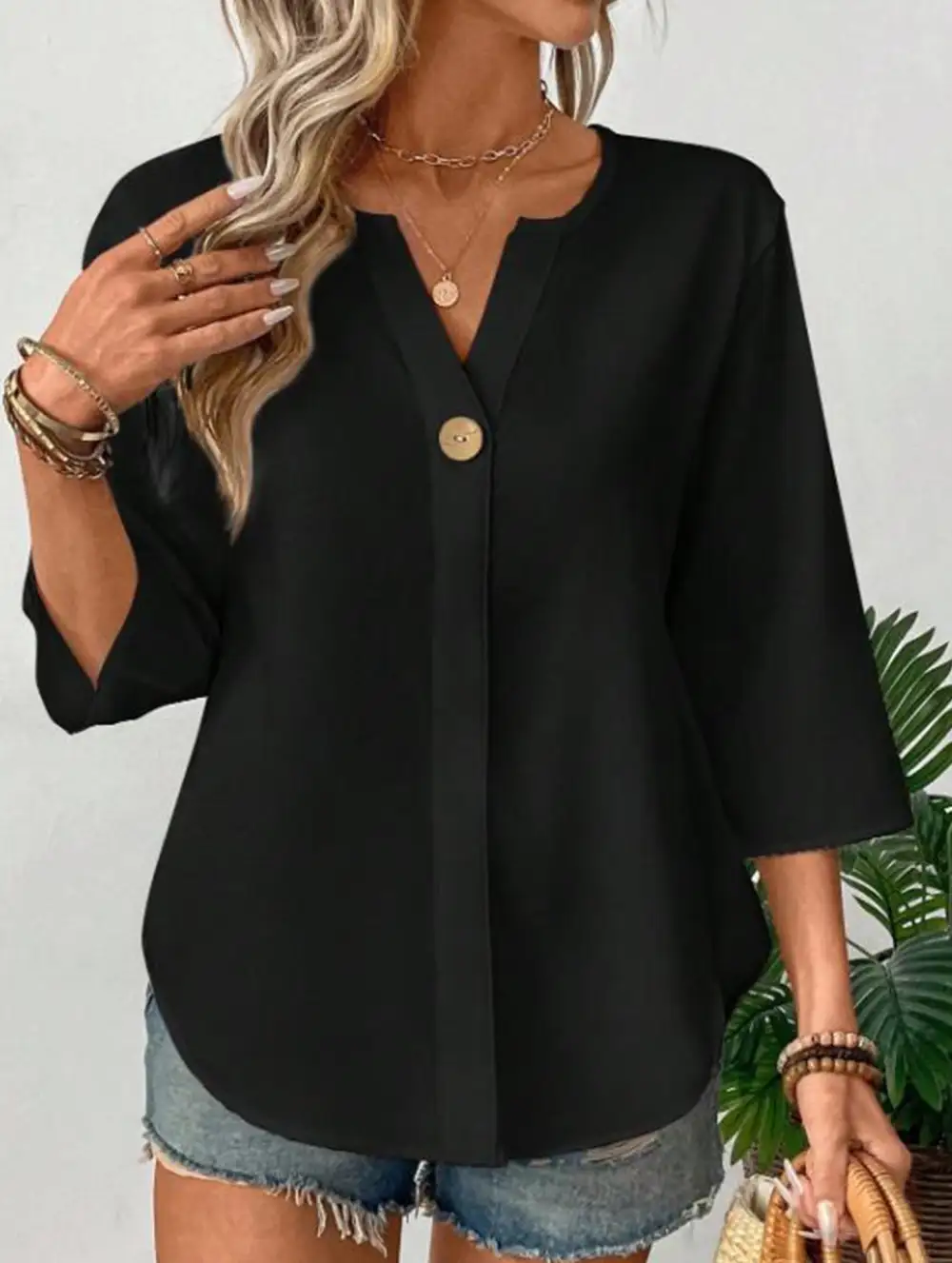 Linen V Neck Button Shirt