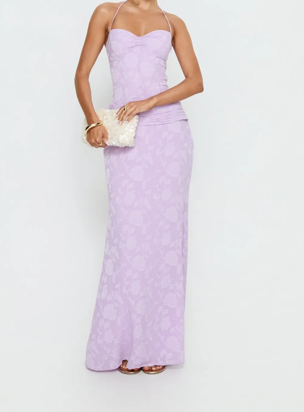 Gathered Bodice Halter Maxi Dress