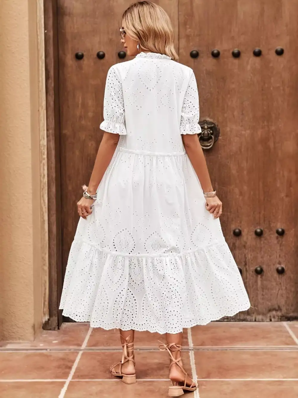 Eyelet Short Sleeve Midi Dress