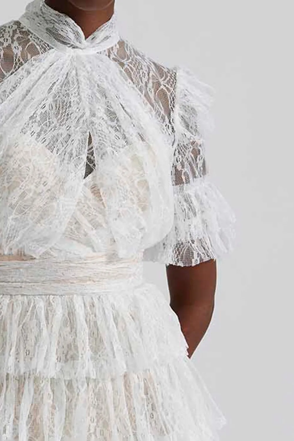 Ruffled Lace High Neck Mini Dress