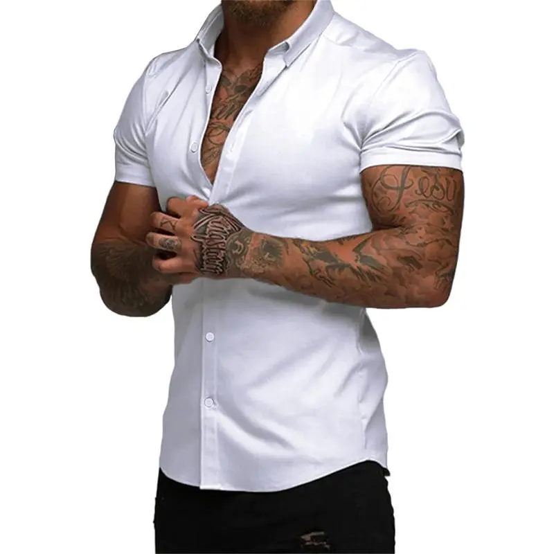 Men's Muscle Fit Dress Shirts Casual Button Down Shirt Short Sleeve Wrinkle-Free Shirts