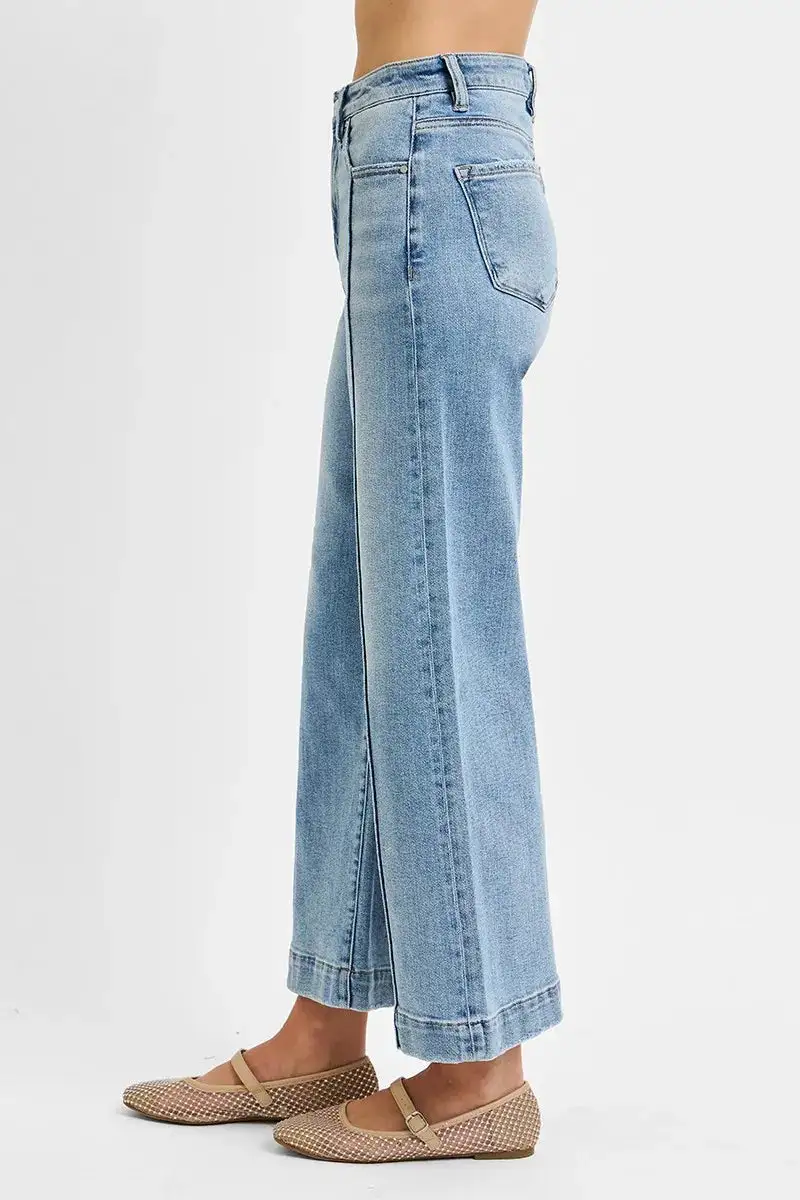 High Rise Front Seam Wide Leg Jeans