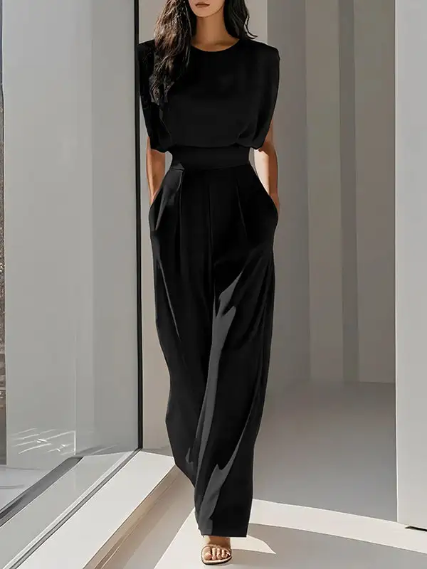 Losse Geplooide Effen Kleur Split Joint Jumpsuits Met