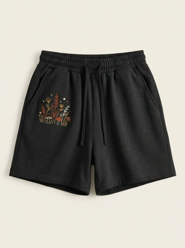 Women's Mushroom Botanical Embroidered Lounge Shorts