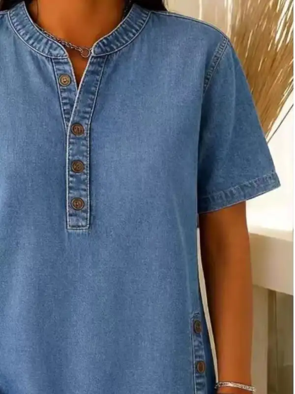 Button Detail Short Sleeve Blouse Plus