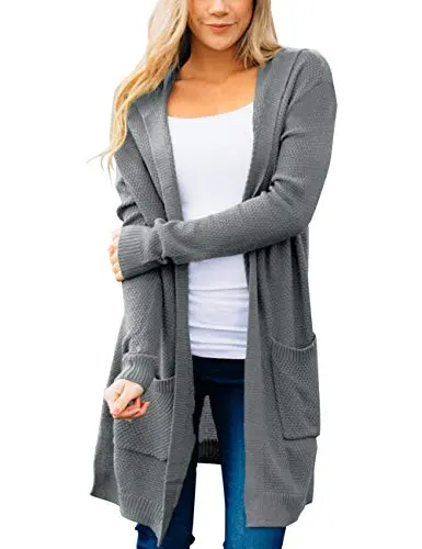 Women's Long Sleeve Open Front Hoodie Knit Sweater Cardigan Outwear