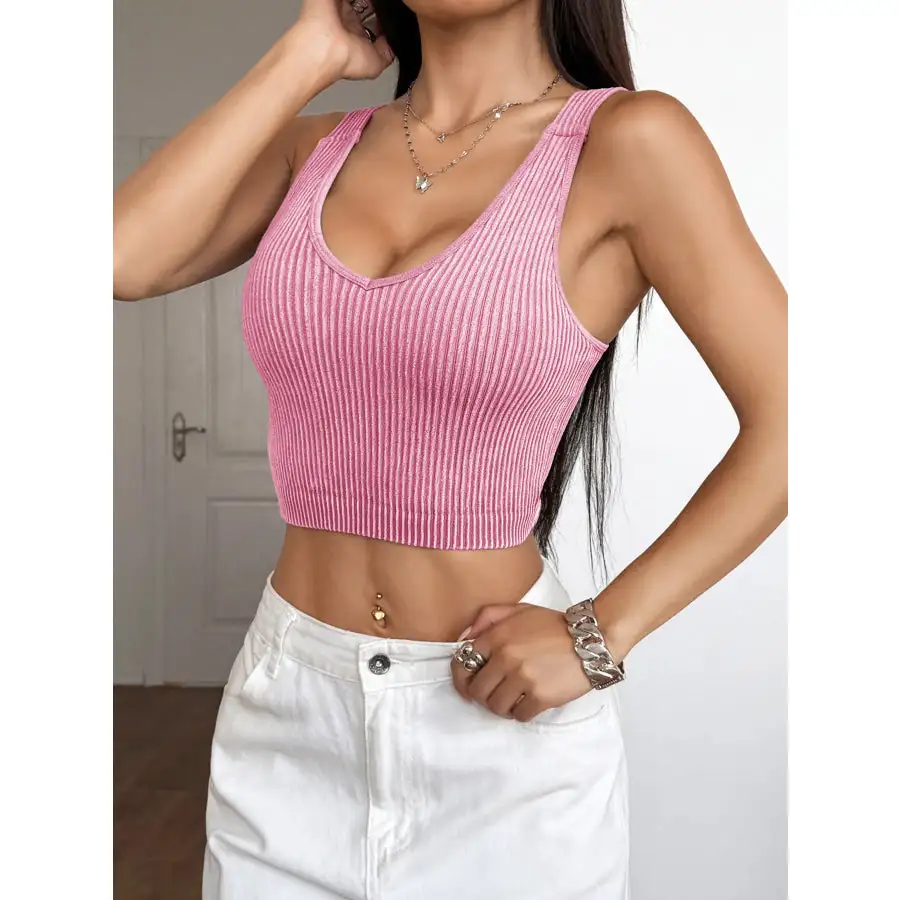 Ribbed Scoop Neck Crop Tank Top