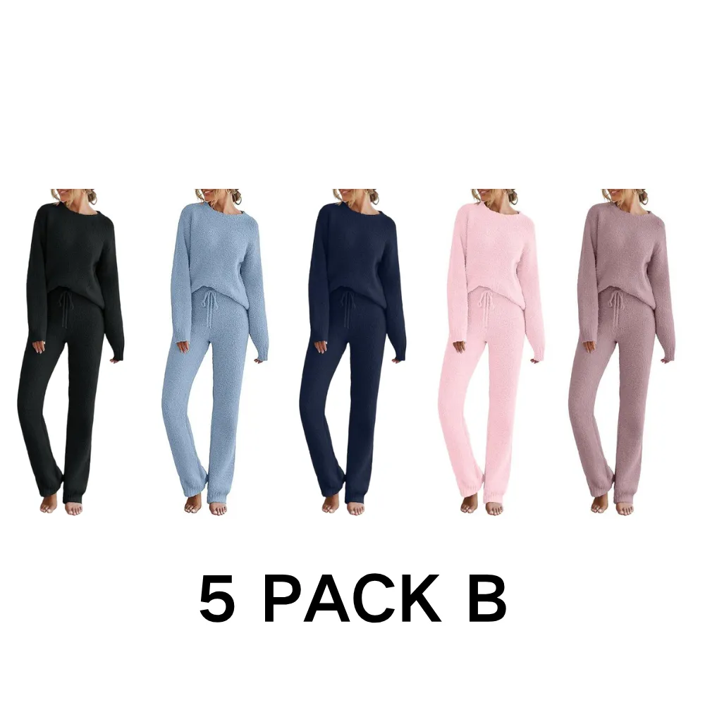 Womens Fuzzy Fleece Long Sleeve 2 Piece Loungewear Outfits Sweater Pants Pajama Sets