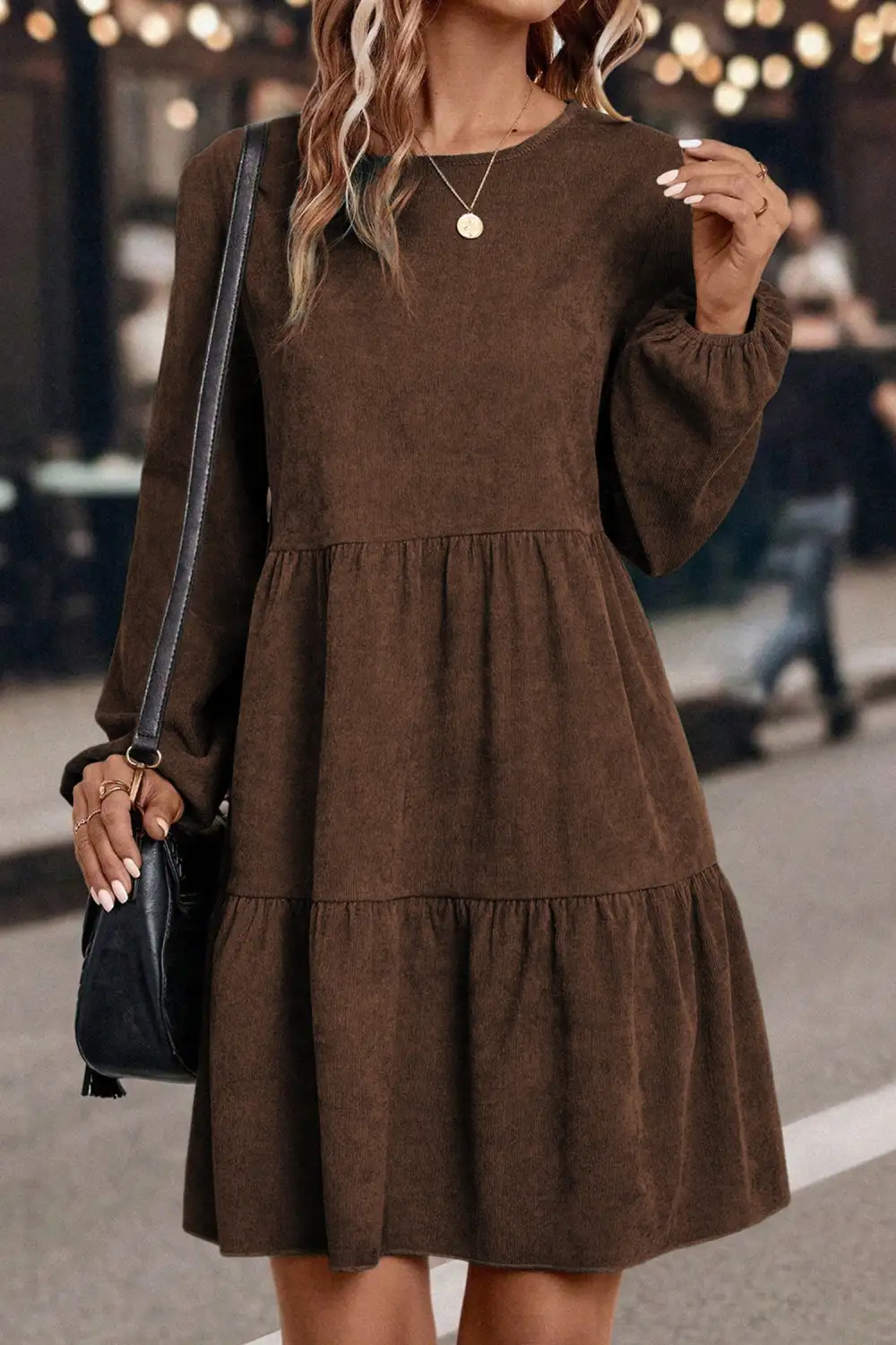 Wearable Cut Tiered Lantern Sleeve Mini Dress