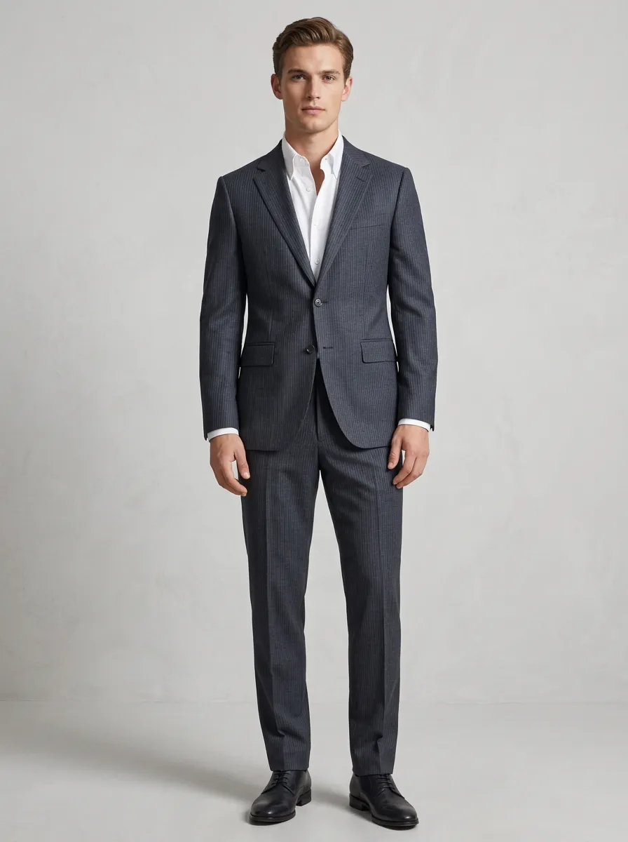 Men's Business Formal Charcoal Pinstripe Tailored Suit