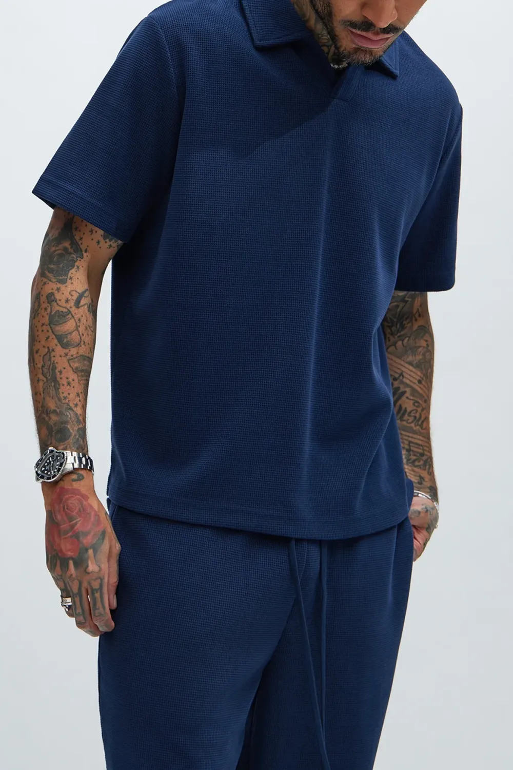 Casual Style Textured Polo Tops