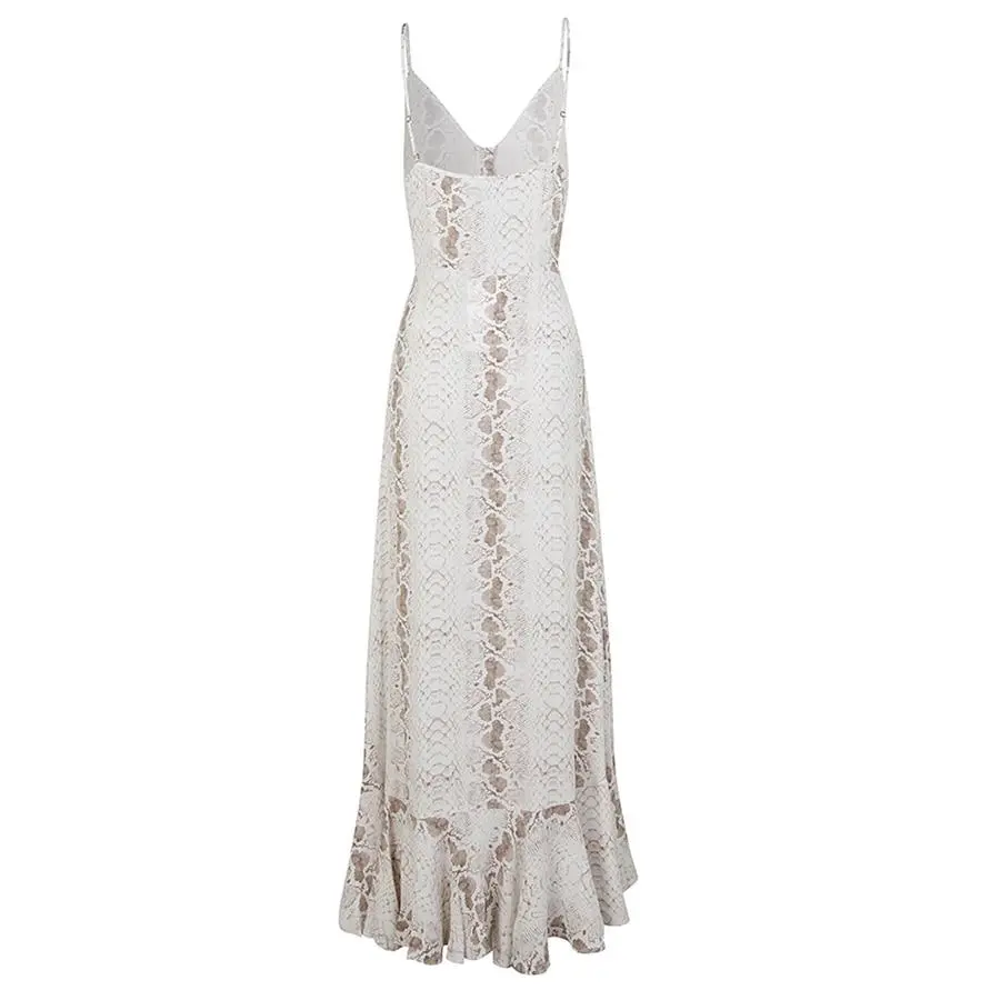 Sleeveless Strap Irregular Ruffles Boho White Maxi Dress