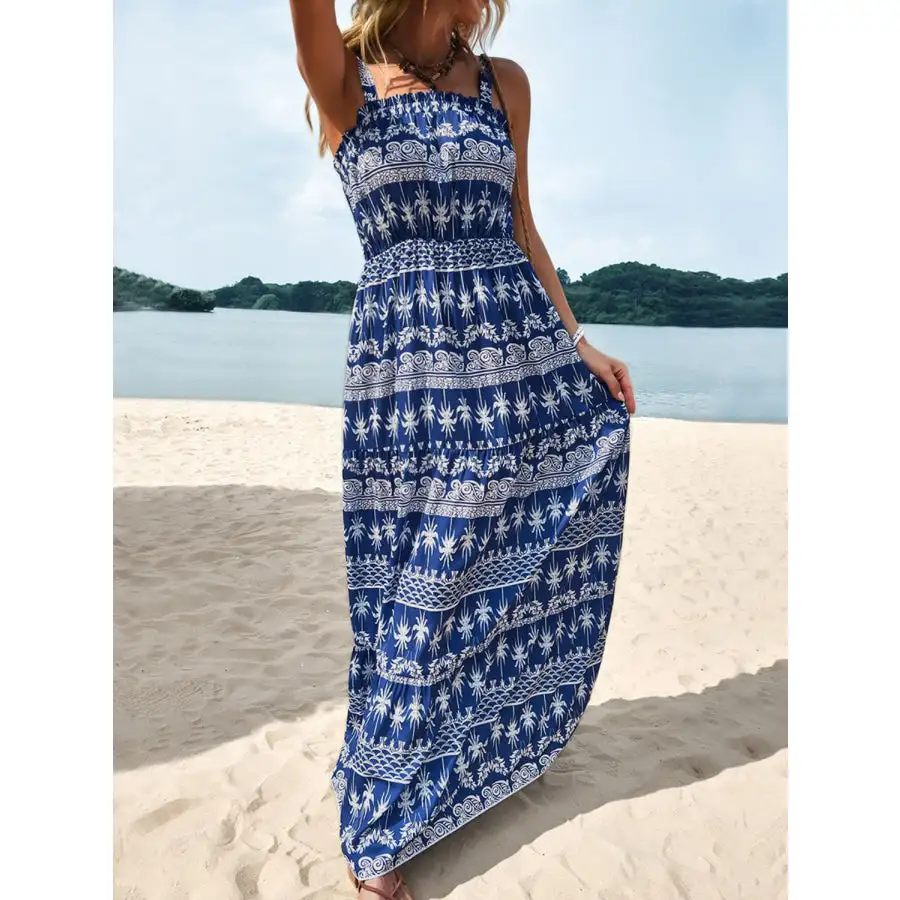 Printed Square Neck Sleeveless Maxi Dress