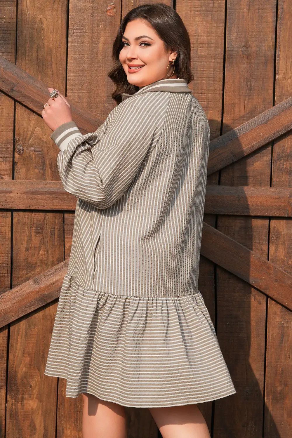 Striped Zip Front Ruffle Mini Dress