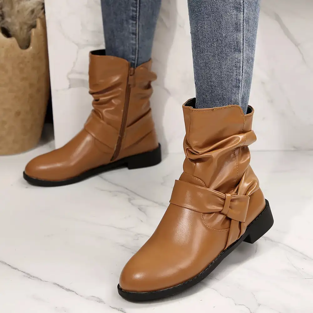 Round Toe Low Heel Boots