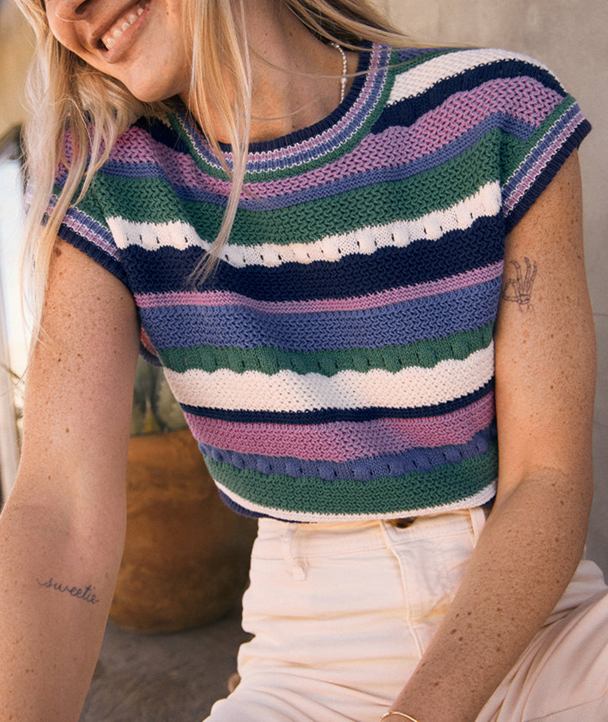 Sleeveless Multicolored Striped Knit Vest