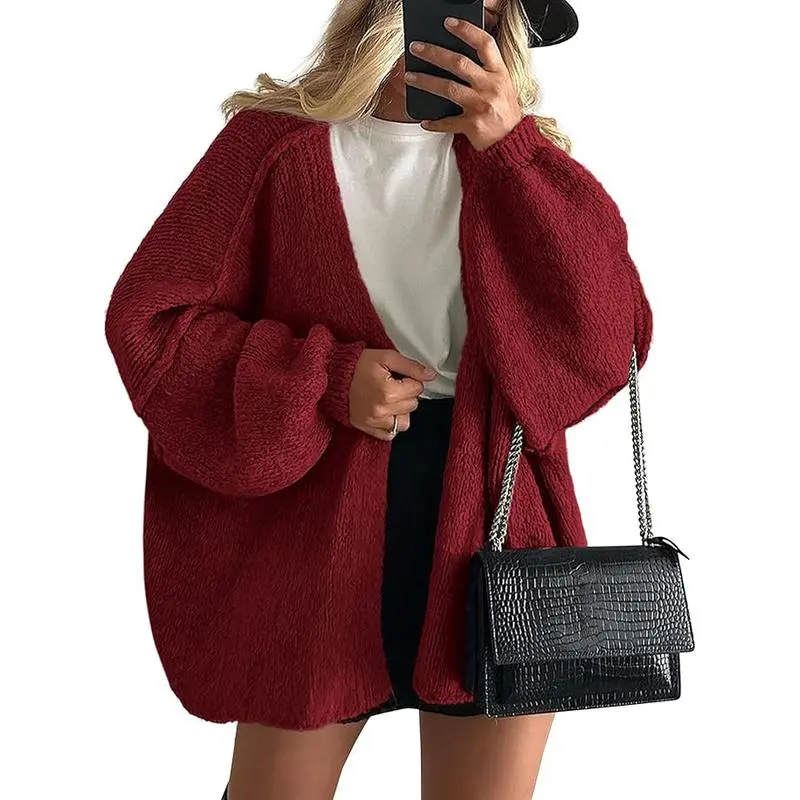 Womens Oversized Cardigan Sweaters 2025 Fall Long Lantern Sleeve Knit Open Front Lightweight Sweater Knitwear Womenswear
