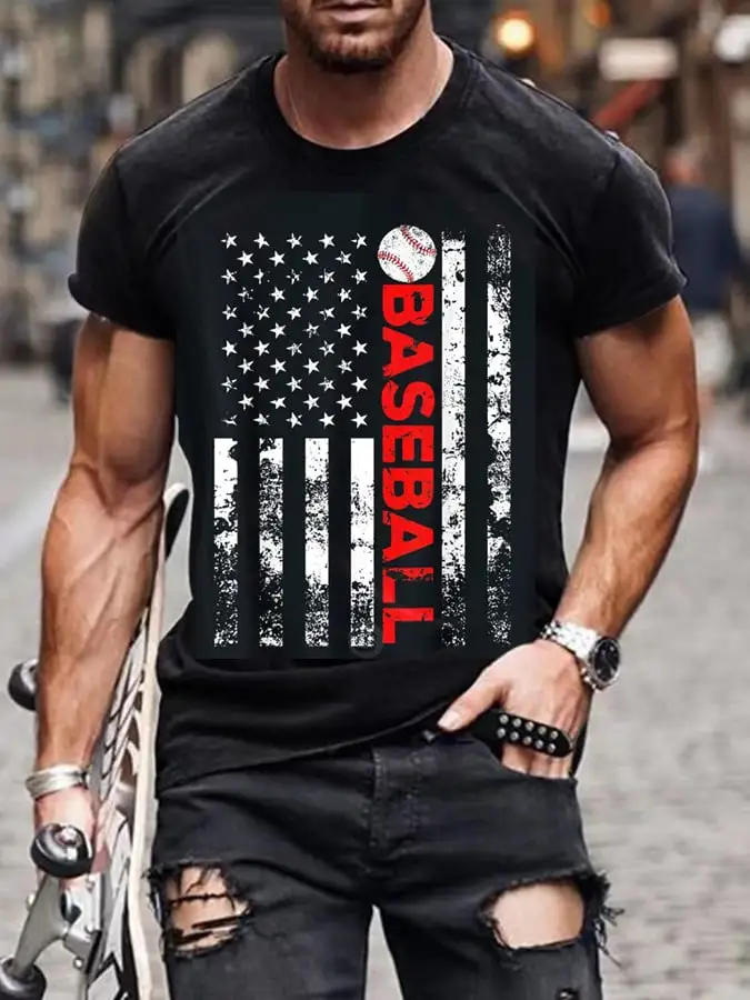 Men'S Baseball Print Short Sleeve T-Shirt