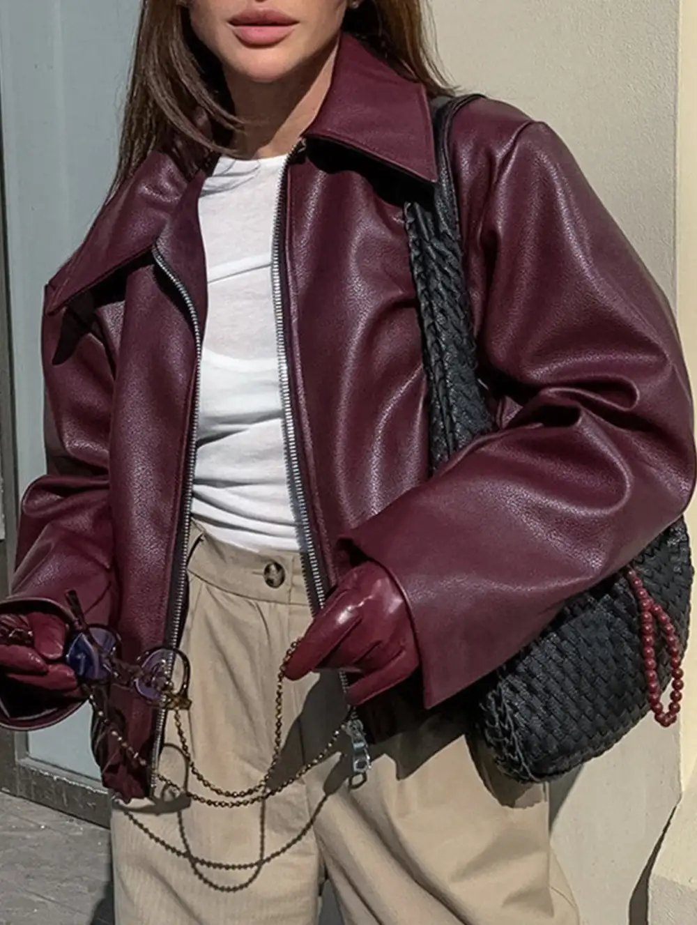 Loose Fitting Motorcycle Leather Jacket