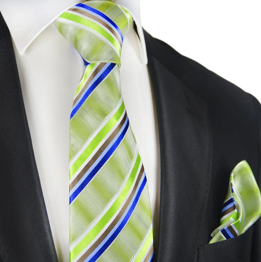 Formal Silk Striped Men's Necktie With Pocket Square