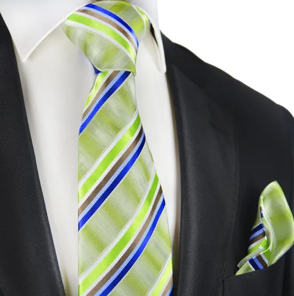 Formal Silk Striped Men's Necktie With Pocket Square