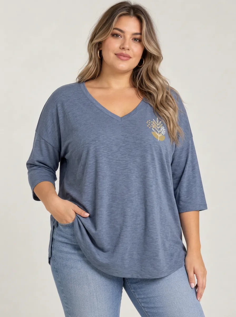 Effortless Plus Size V Neck Relaxed Fit Women's Plus Size V Neck Loose Fit Tee