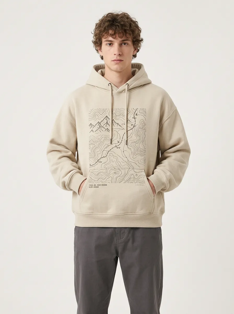 Men's Trail Hiking Explorer Mountain Topographic Graphic Hoodie