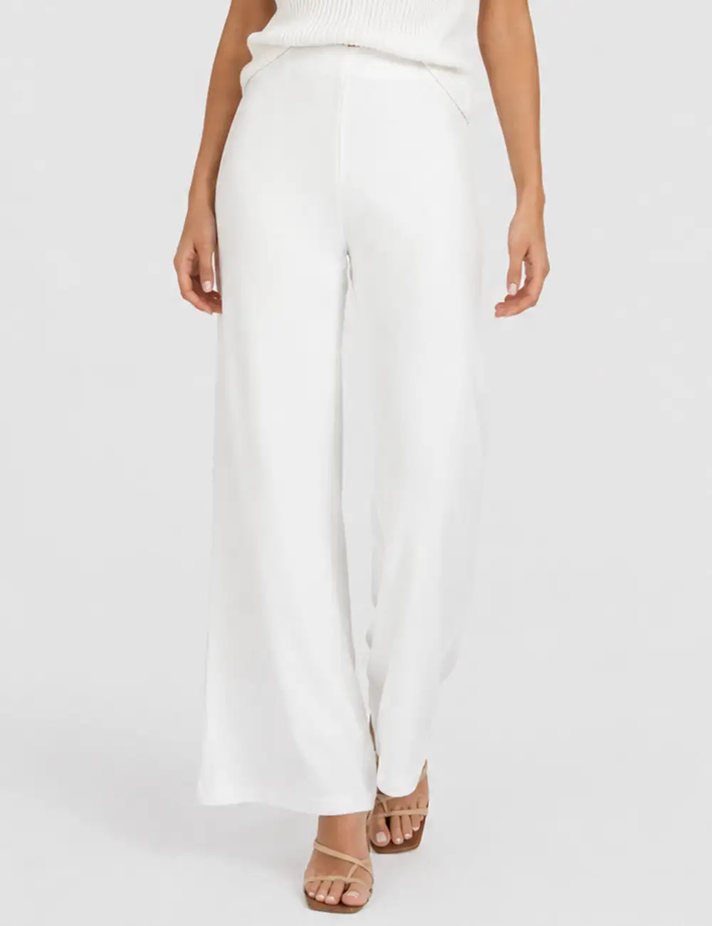 Solid Color Elastic Waist Wide Leg Pants