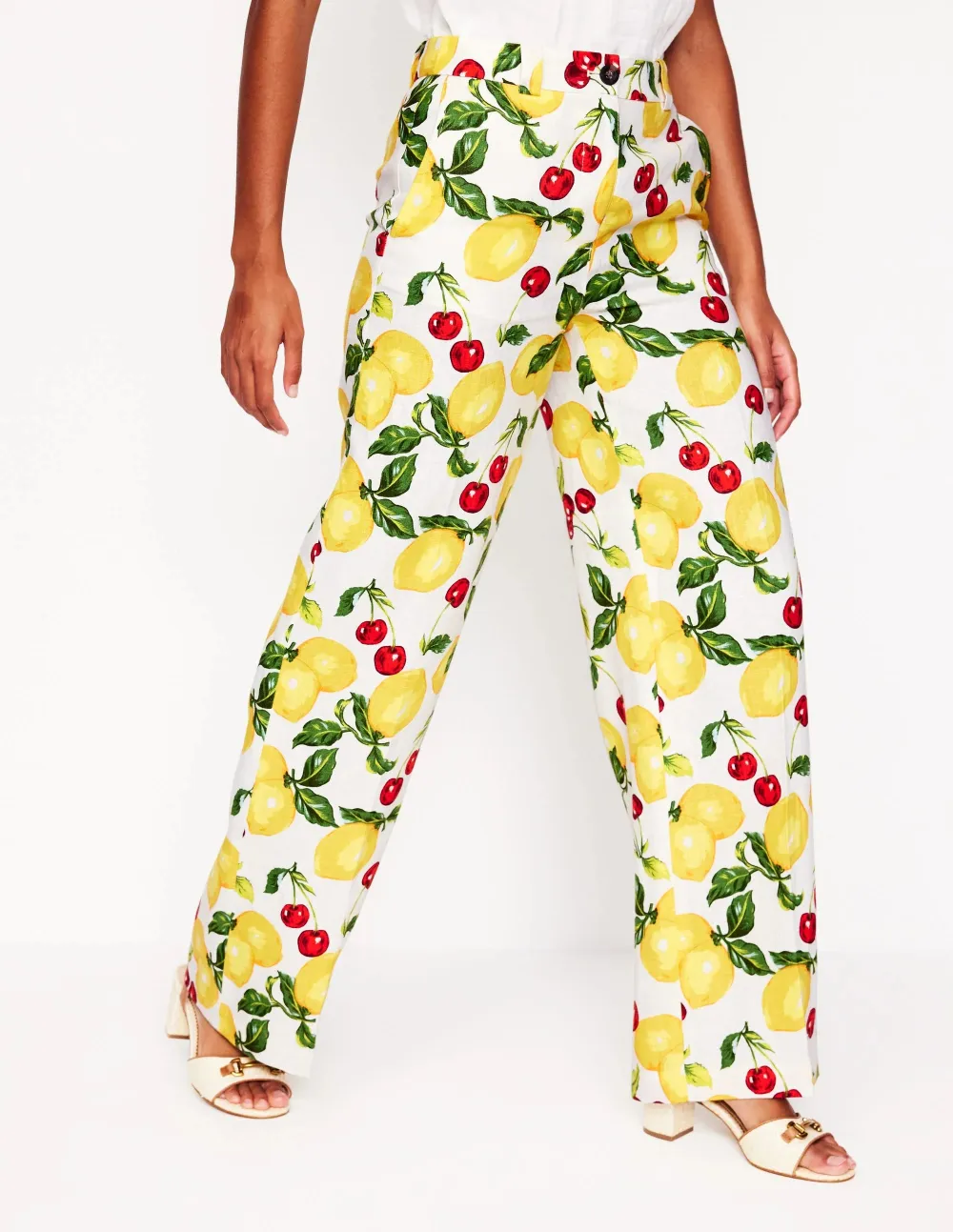 Ivory Cherry - Print Linen Jeans