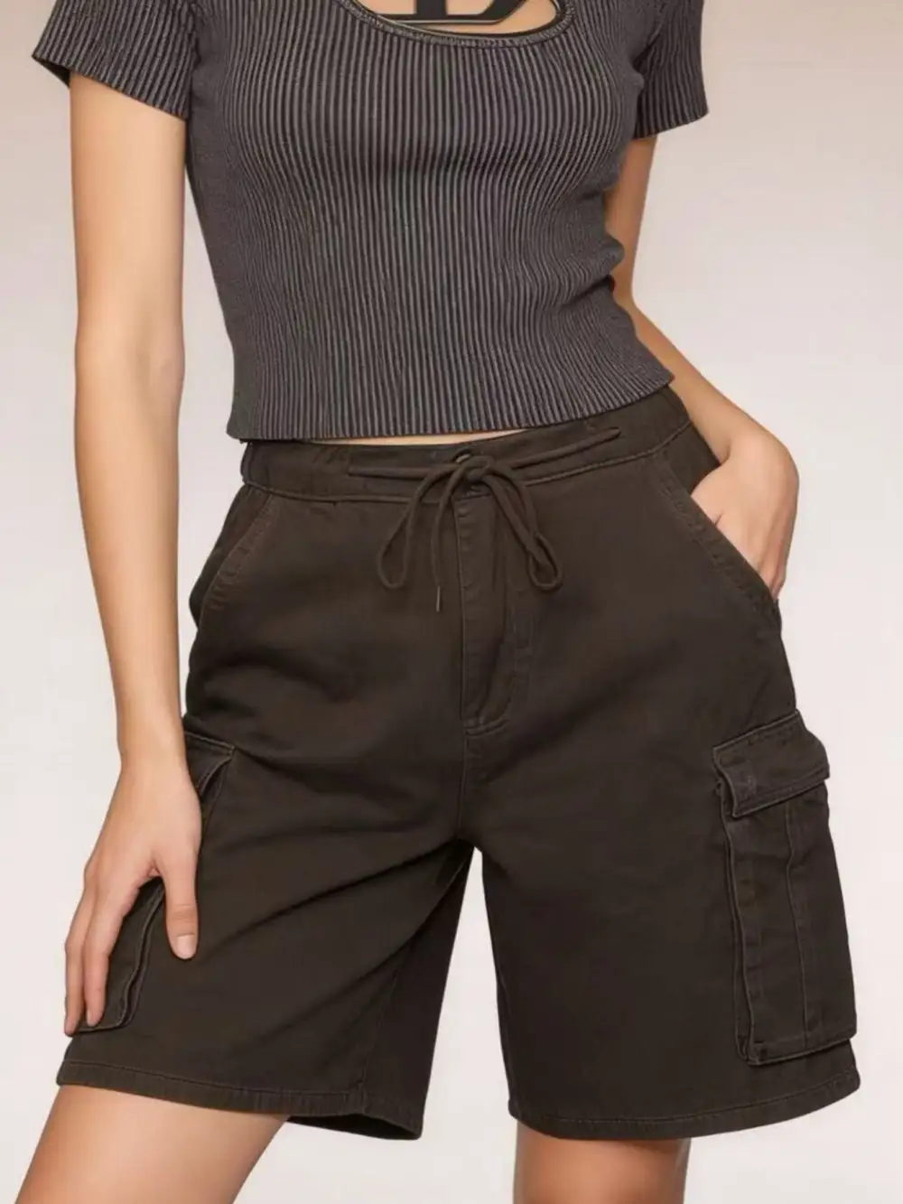Drawstring Utility Cargo Shorts