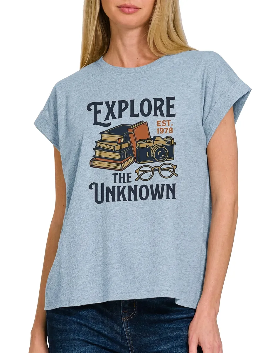 Women's Travel Photography Book Lover Explore Printed T-shirt