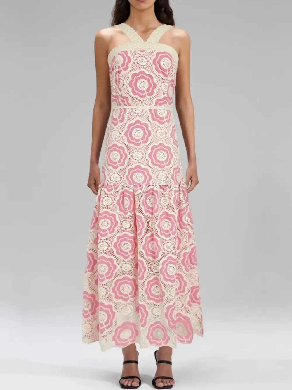 Lace Tiered Sleeveless Midi Dress