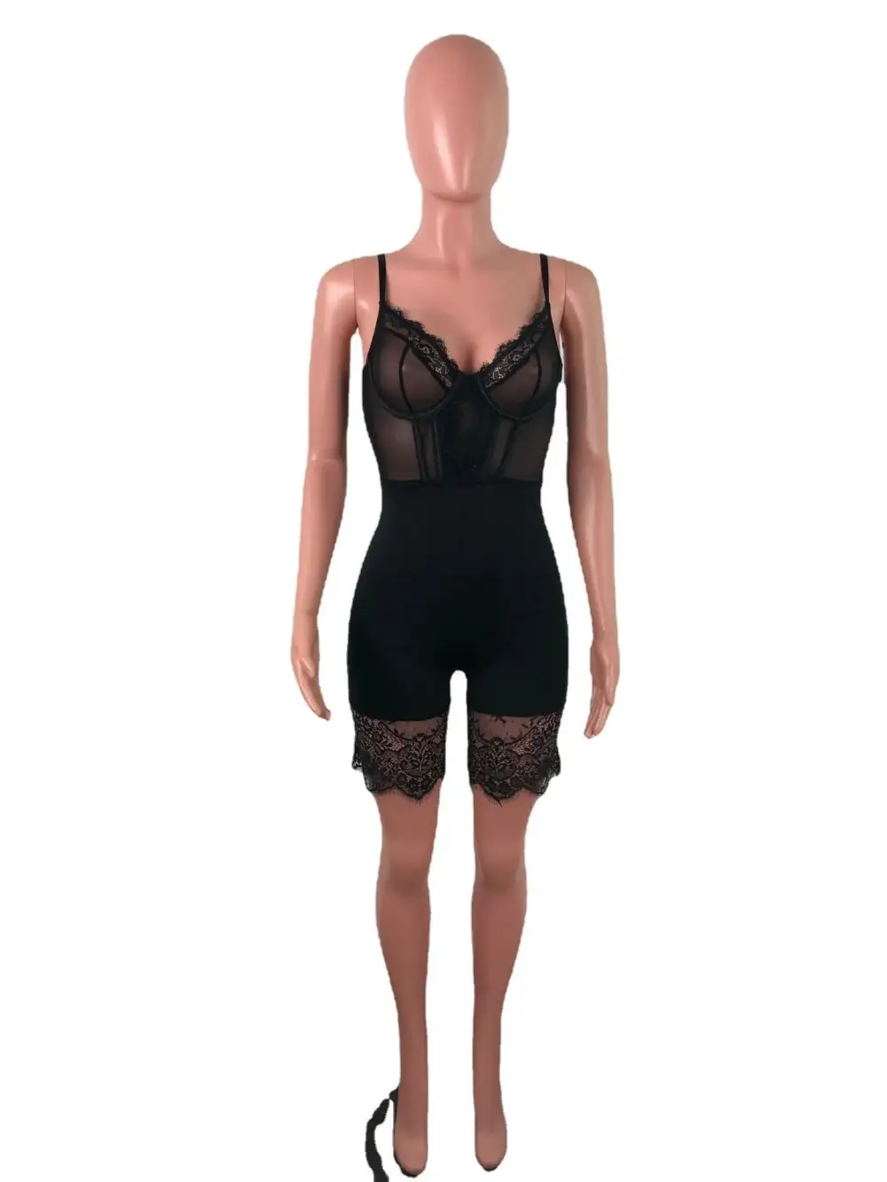 Lace Bustier Romper with Intricate Detailing and Adjustable Straps
