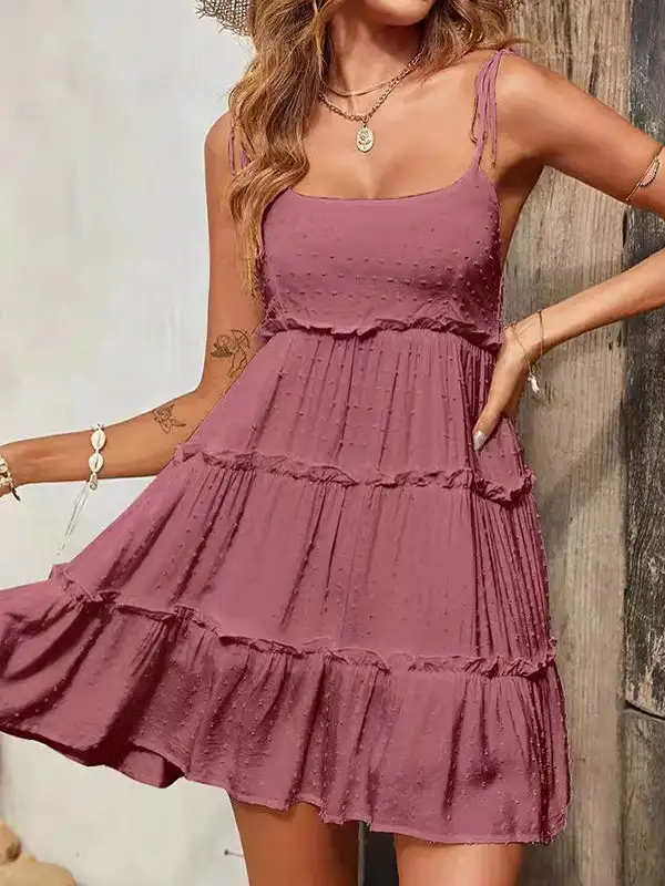 A Line Relaxed Jacquard Layered Pleated Solid Color Split Joint Spaghetti