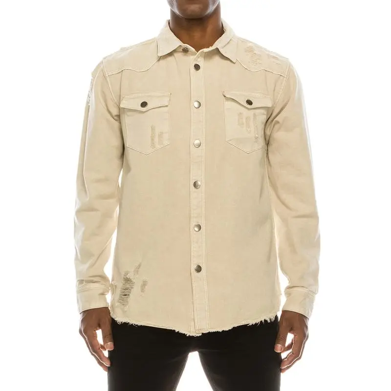 Distressed Denim Shirt – Heavyweight Button-Up with Pockets  Rugged Style. Durable Build. Everyday Utility.