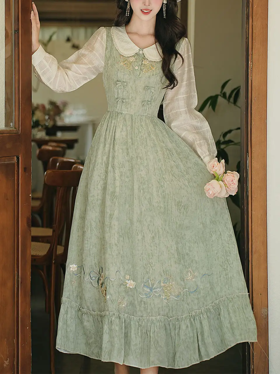 Textured Embroidered Maxi Dress