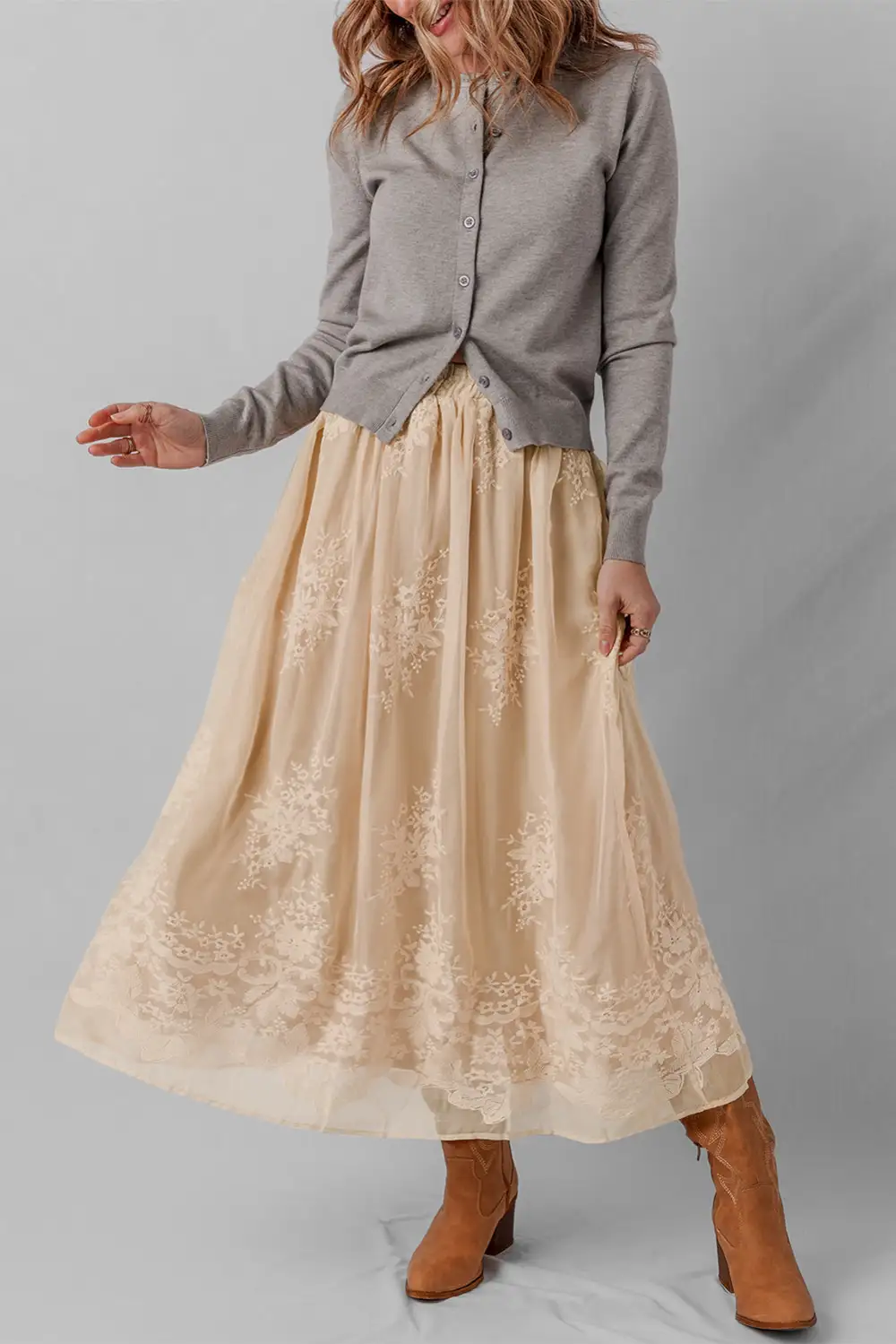 Fluid Mesh Embroidered Skirt