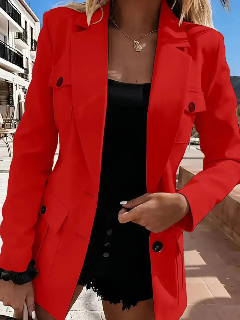 Refined Double-Breasted Lapel-Collar Long-Sleeve Blazer