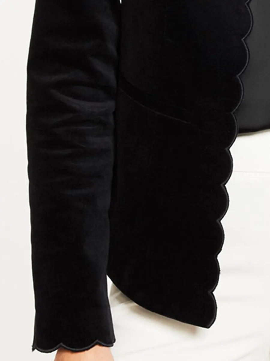 Women's Unique Fan Shaped Edge Elastic Cotton Fleece Jacket