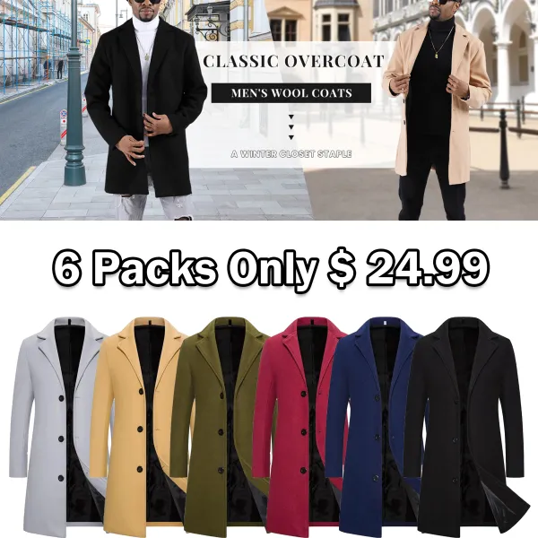 🔥 Men’s Solid Button-Front Lapel Midi Coat – Timeless Style. Clean Lines. Effortlessly Masculine | Limited-Time Winter Sale – Up to 40% OFF!