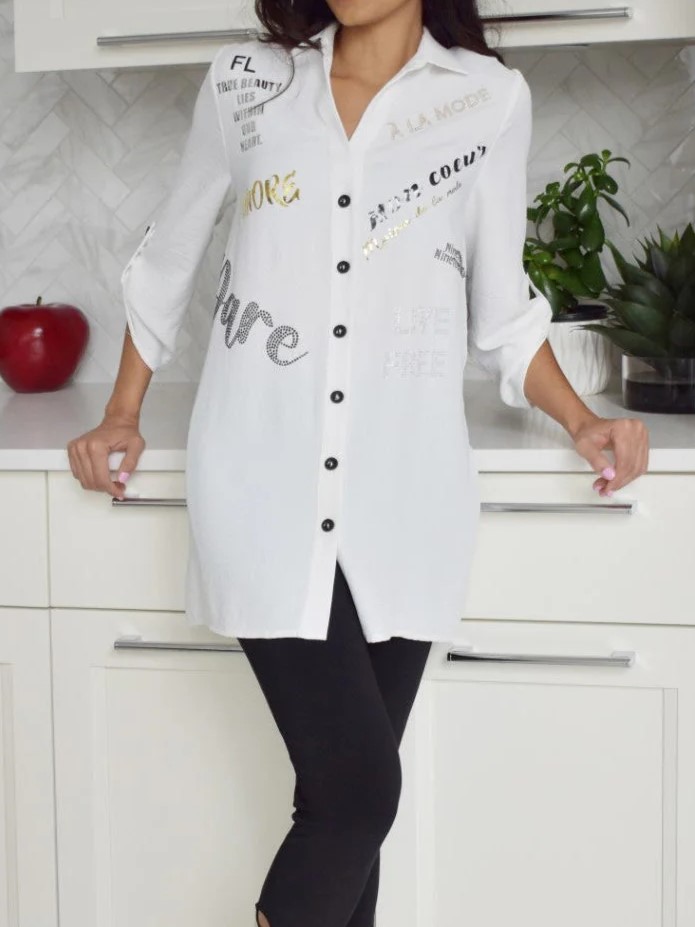 Ivory Embroidered Button - Down Shirt