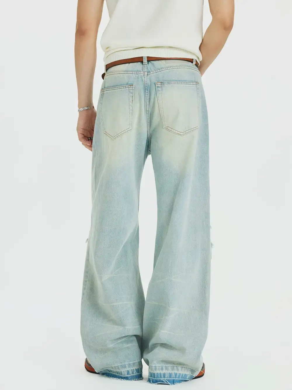 Wide-Leg Ripped Patchwork Jeans