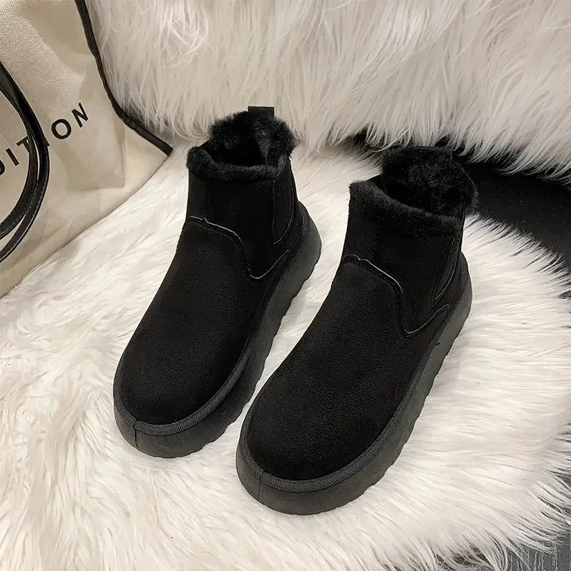 Leather Plush-Lined Warm-Lined Ankle Boots