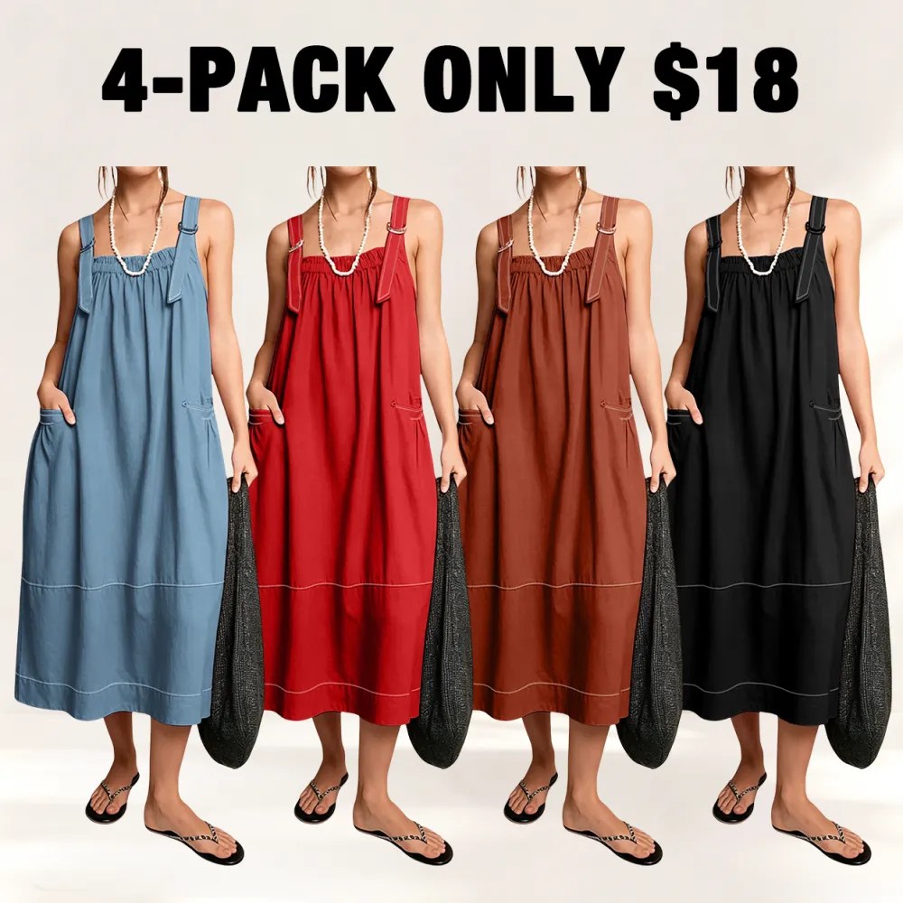 Women's Barrel Midi Dress Sleeveless Strappy Maxi Dress with Big Pockets & Adjustable Straps Minimalist Basic Casual Fall Dress