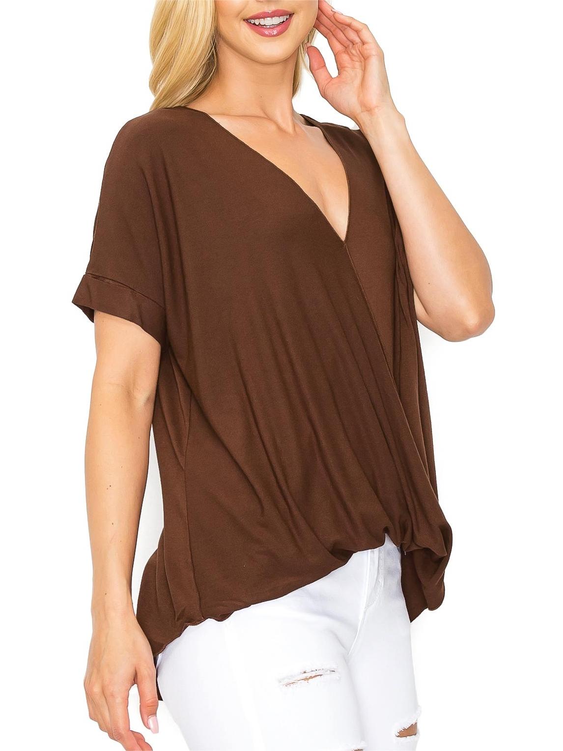 Black Short - Sleeve Surplice Top